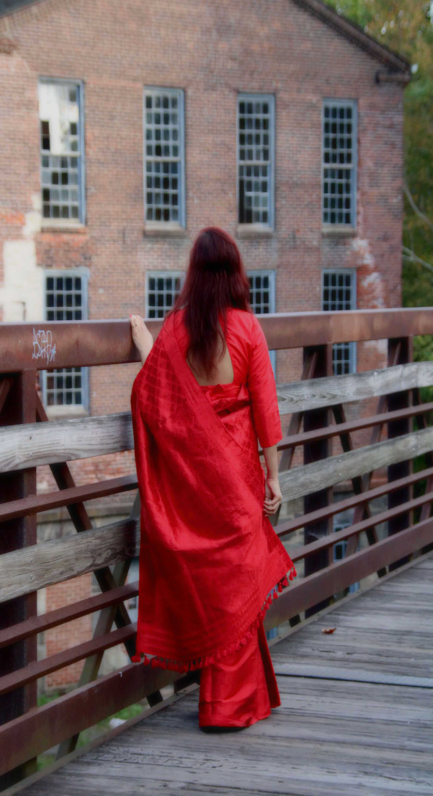 Mulberry Silk Red on red all over bespoke mekhela chadar truly a statement