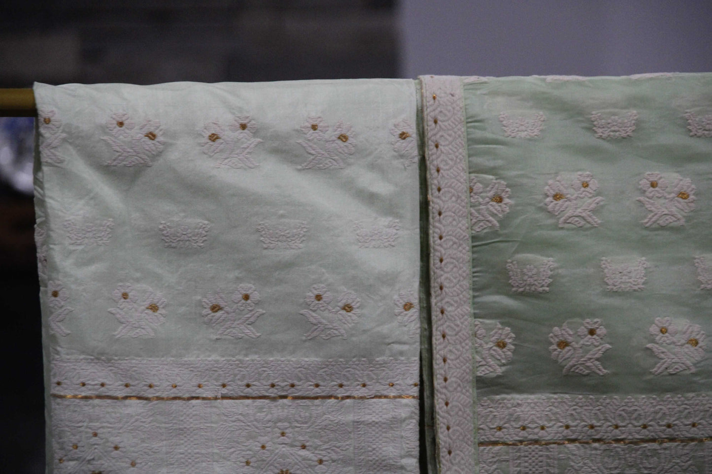 Mint green Assam silk Mekhela Chador
