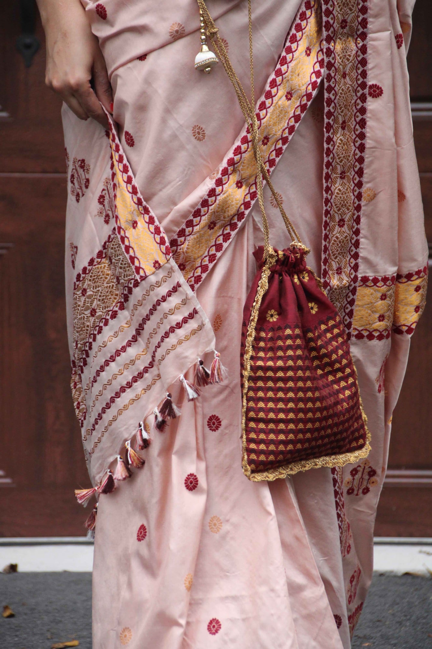 Peach pink Assam silk mulberry saree