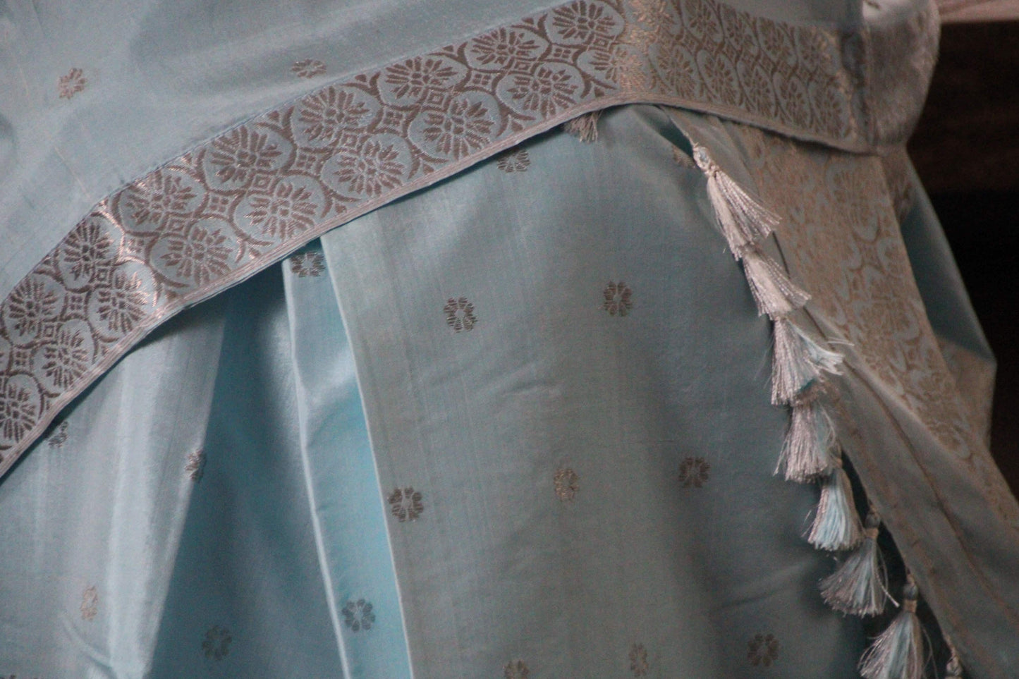 Assam Silk powder Blue Silver work Mekhela Chadar