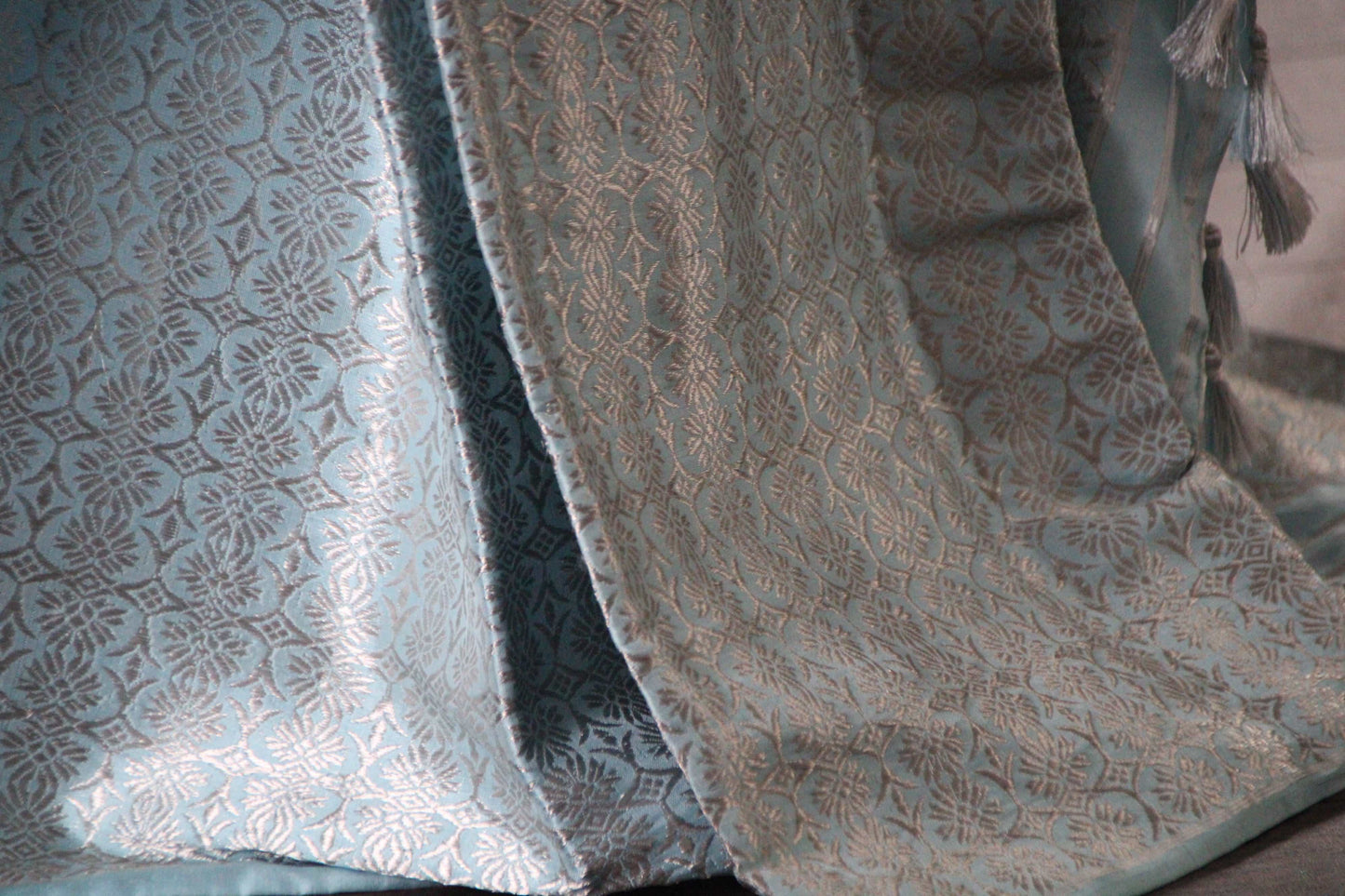 Assam Silk powder Blue Silver work Mekhela Chadar
