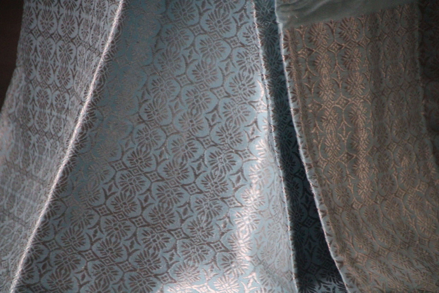 Assam Silk powder Blue Silver work Mekhela Chadar