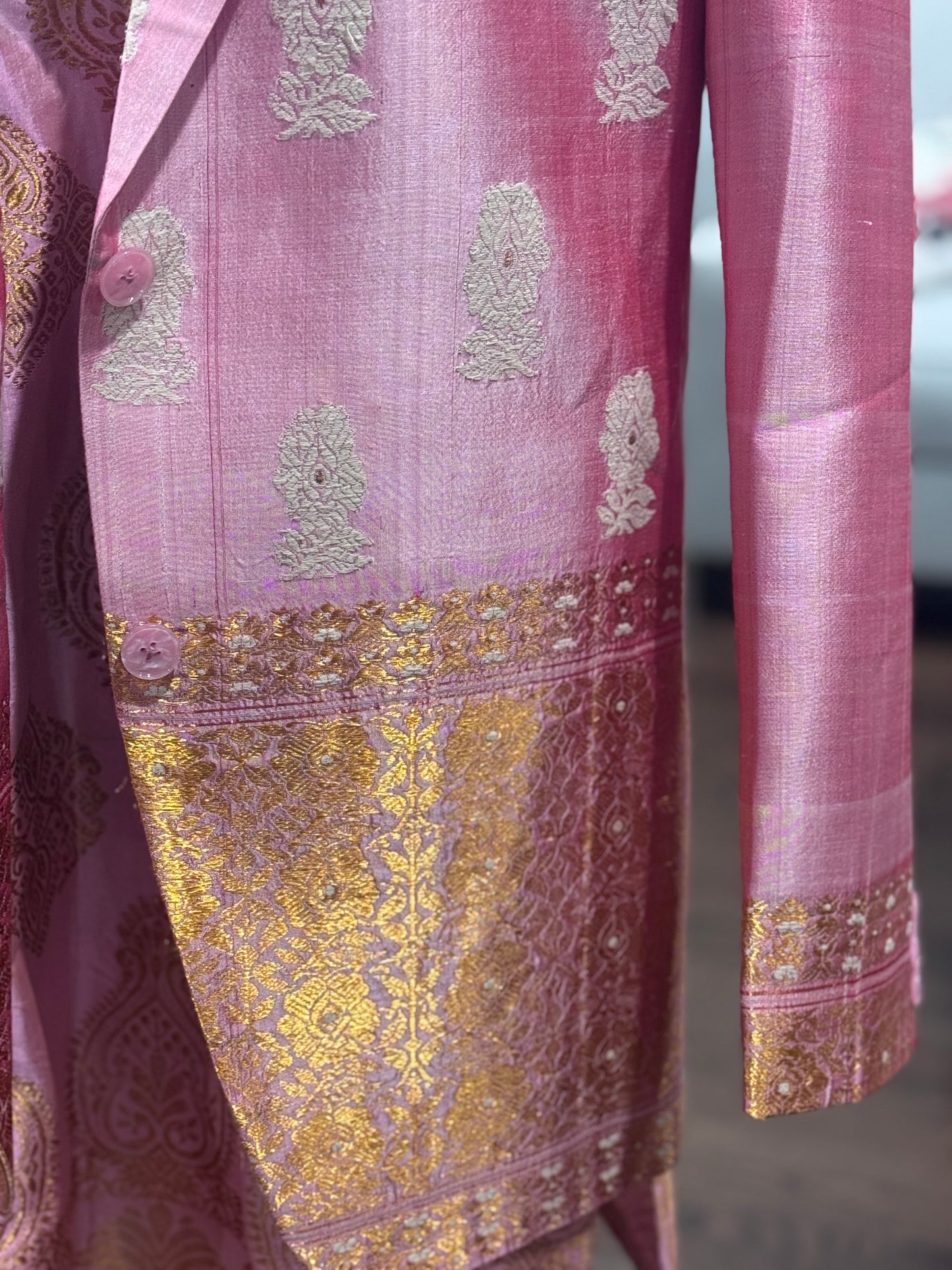 Peach Assam silk gold and Eri work ornate Jacket