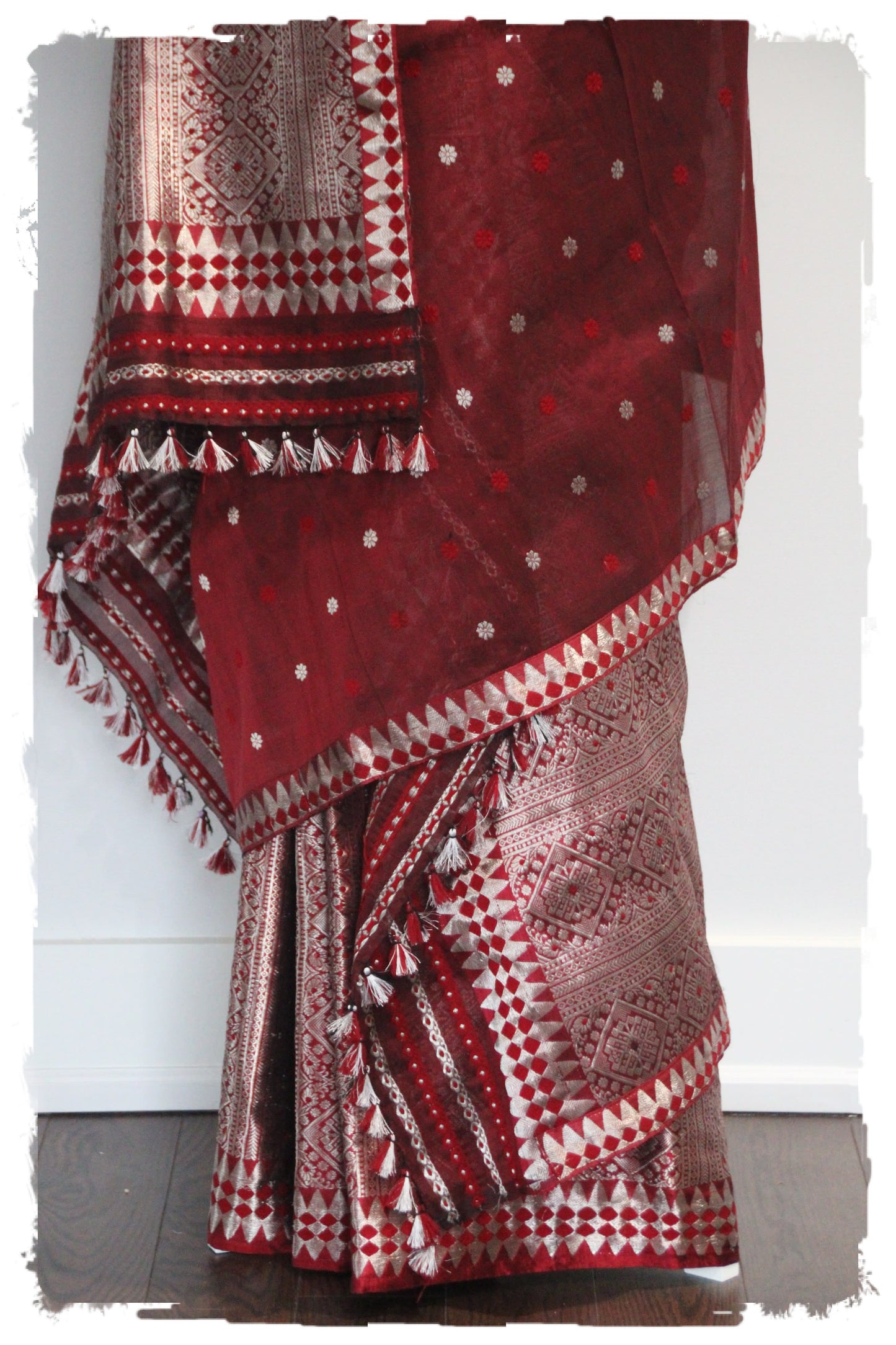 Maroon Assam Silk Mekhela chadar