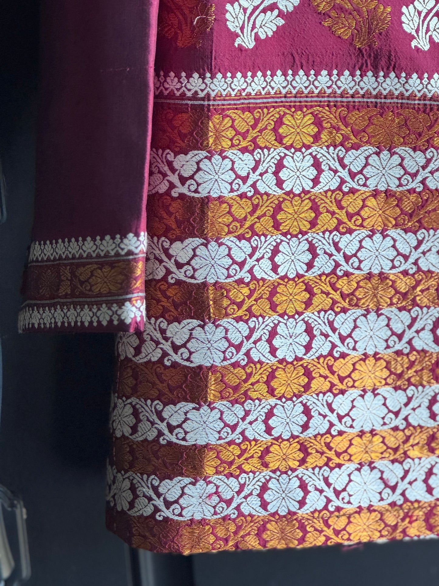 Maroon Assam silk coat
