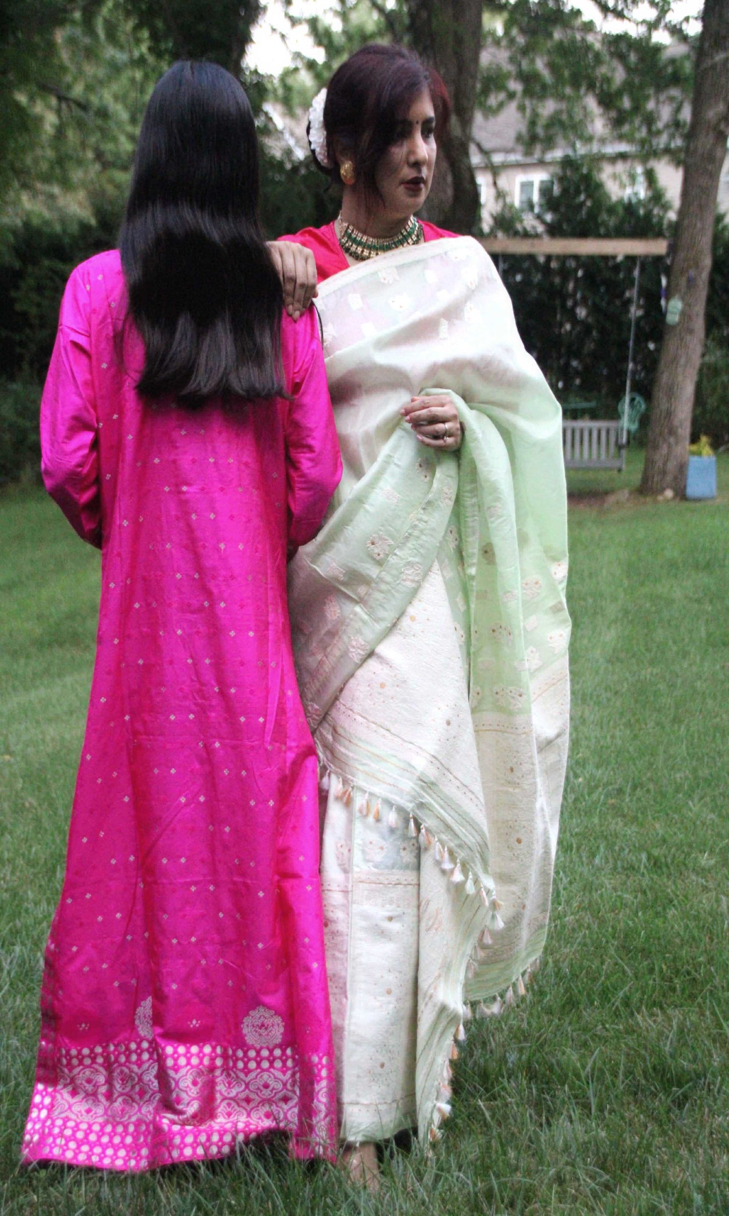 Mint green Assam silk Mekhela Chador