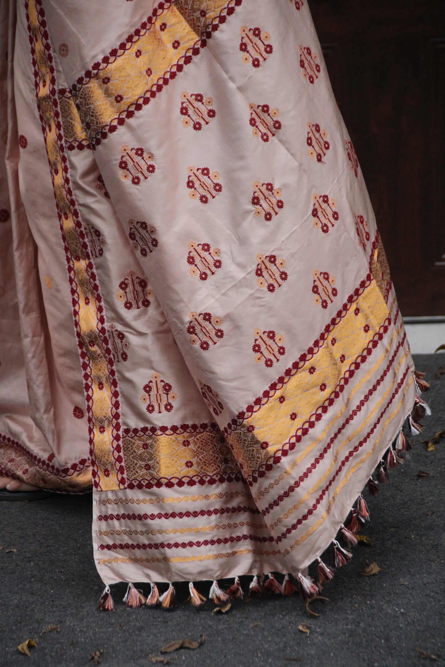 Peach pink Assam silk mulberry saree
